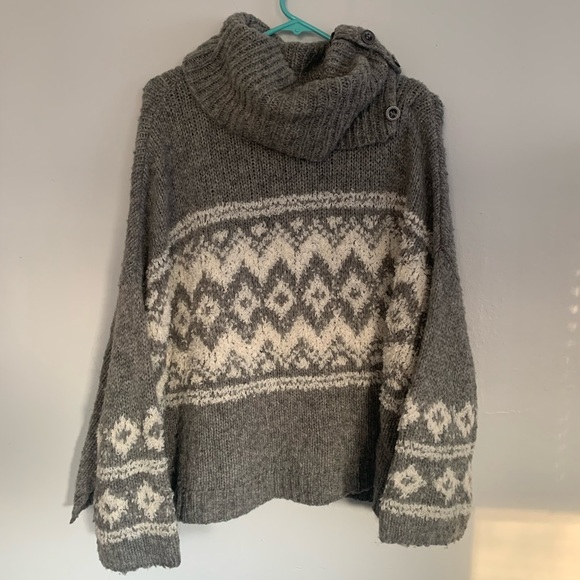 Free People Fair Isle Cowl Neck Sweater Grey M - Picture 1 of 3